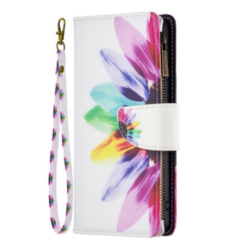 Housse iPhone 16 Plus Portefeuille Fleur Aquarelle à Lanière