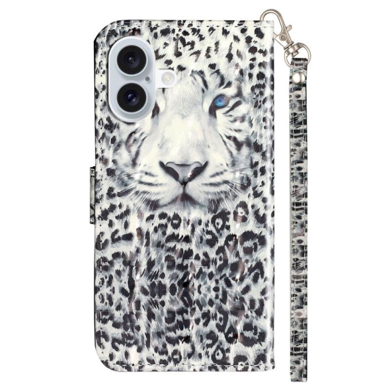 Housse iPhone 16 Plus Tête Léopard à Lanière