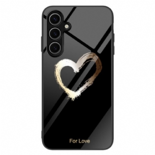 Coque Samsung Galaxy S25 Plus 5G Verre Trempé Coeur Doré sur Fond Noir