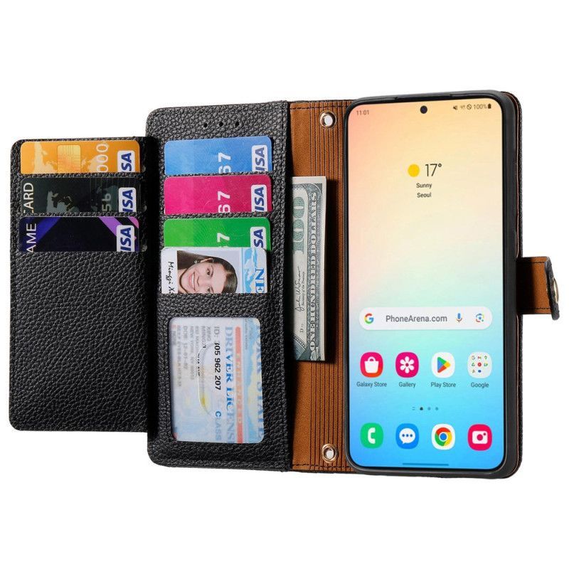 Housse Samsung Galaxy S25 Plus 5G Portefeuille en Cuir et Poche Zippée Anti-RFID