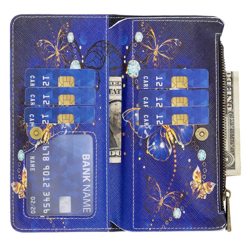 Housse iPhone 16 Pro Portefeuille Papillons Pourpres