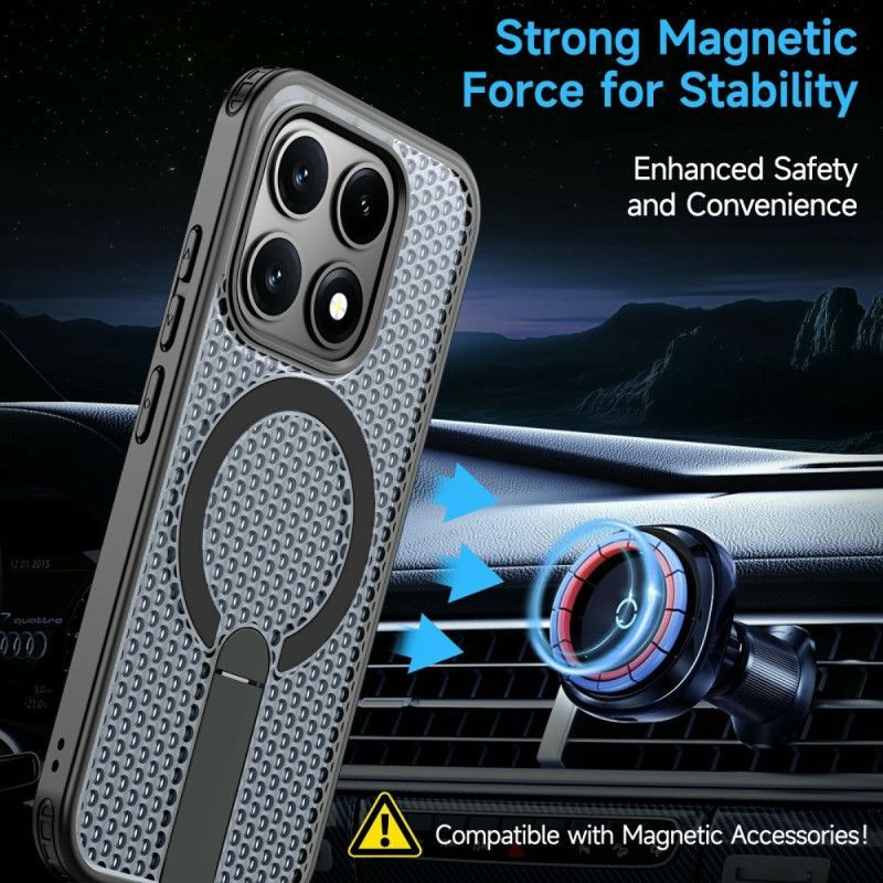 Coque Xiaomi 17 Magnétique Texture Quadrillée avec Béquille