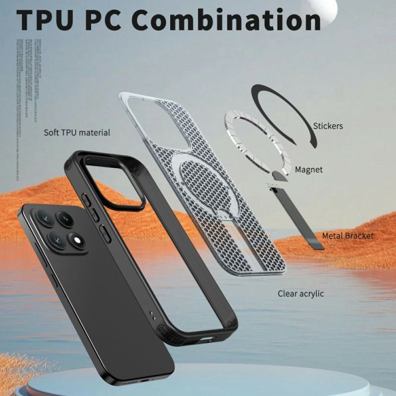 Coque Xiaomi 17 Magnétique Texture Quadrillée avec Béquille