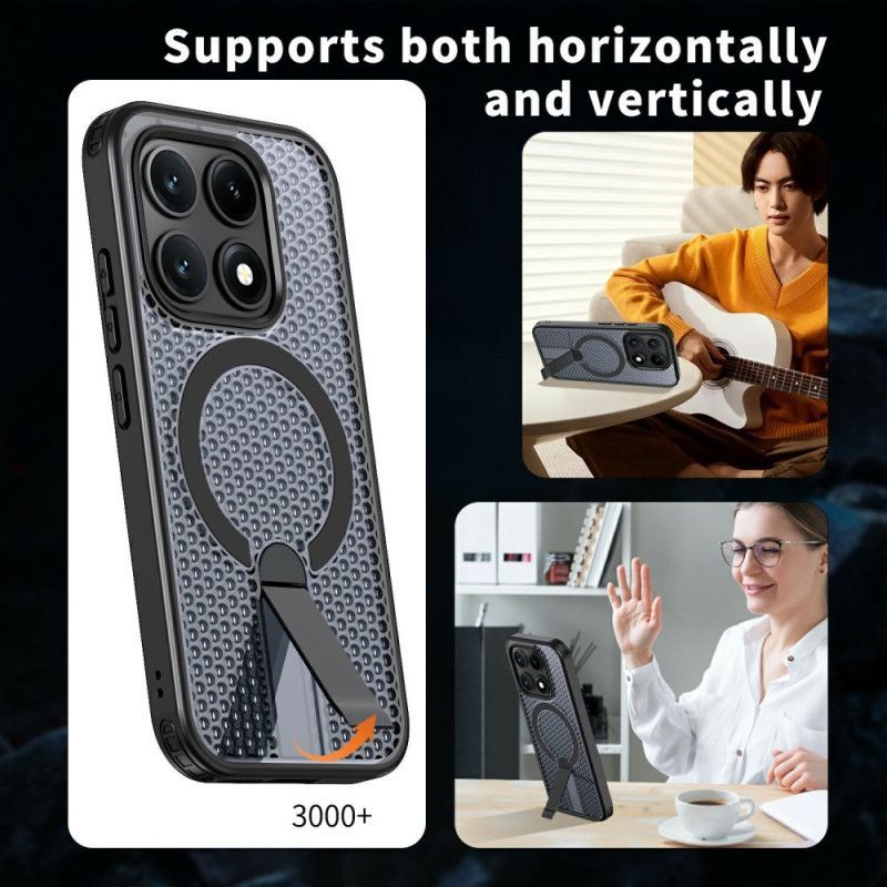 Coque Xiaomi 17 Magnétique Texture Quadrillée avec Béquille