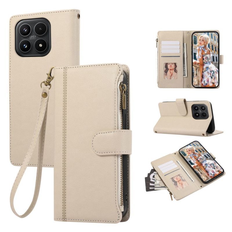 Housse Xiaomi 17 Portefeuille Design Liseré avec Lanière