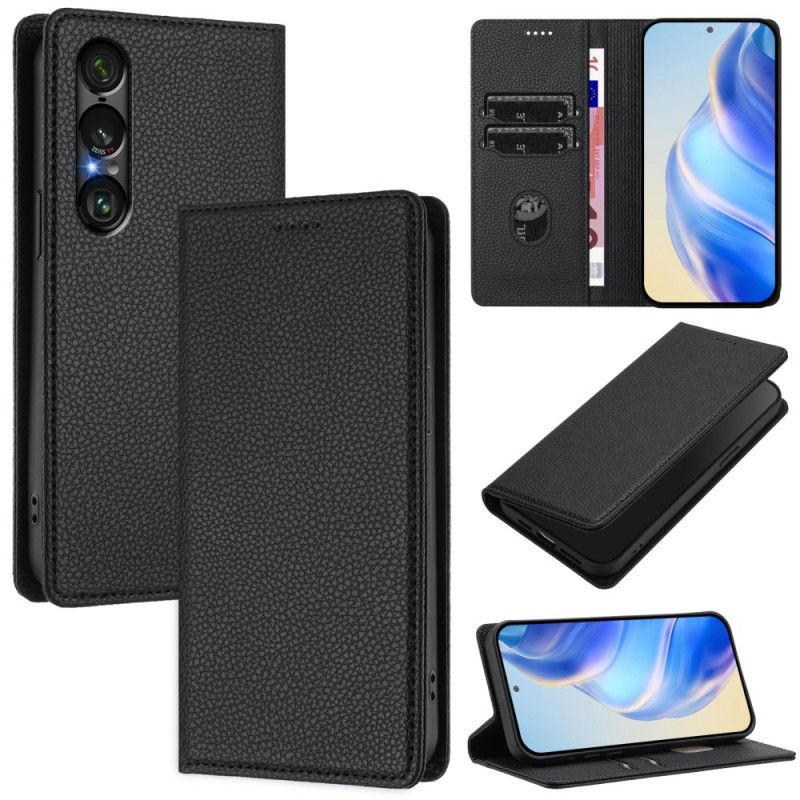 Flip Cover Sony Xperia 1 VII Protection RFID Texture Cuir Litchi