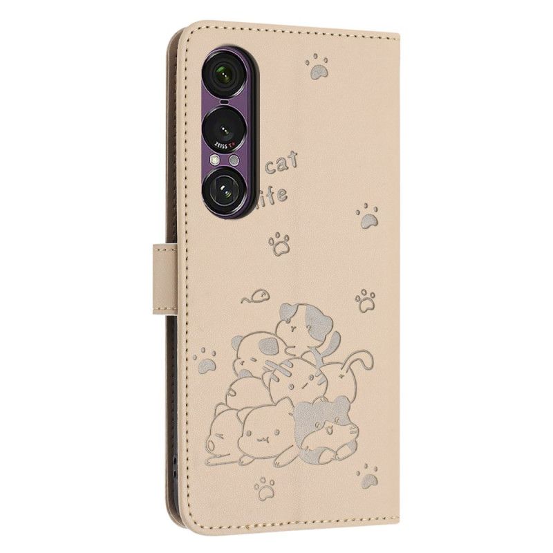 Housse Sony Xperia 1 VII Chats Cartoon à Lanière
