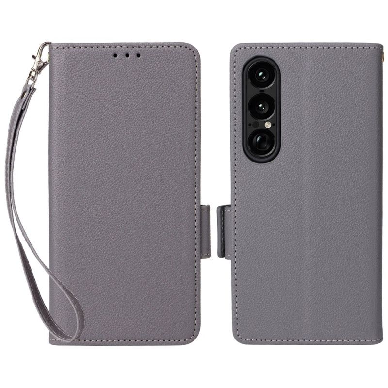 Housse Sony Xperia 1 VII Texture Litchi à Lanière