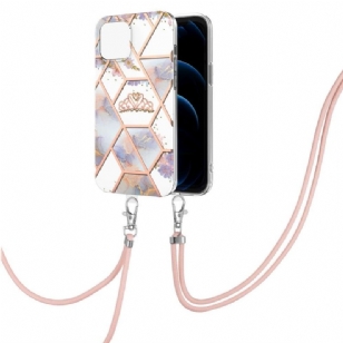Coque iPhone 13 Pro marbre et couronne à cordon