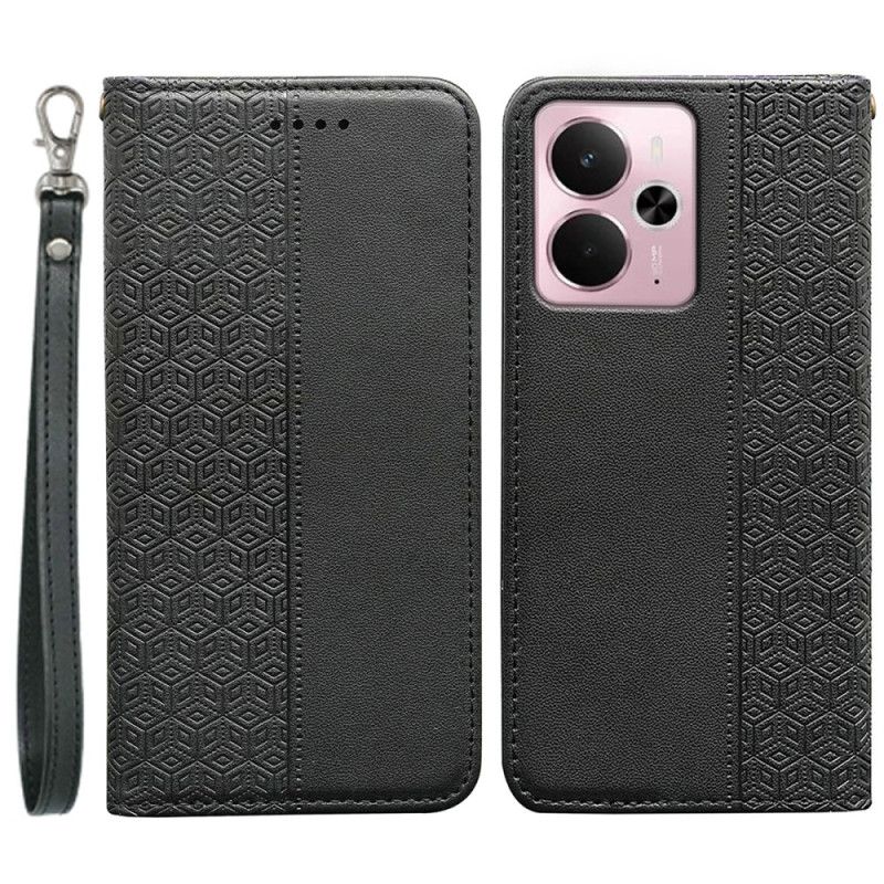 Flip Cover Realme 14 5G Frise à Carreaux et Lanière