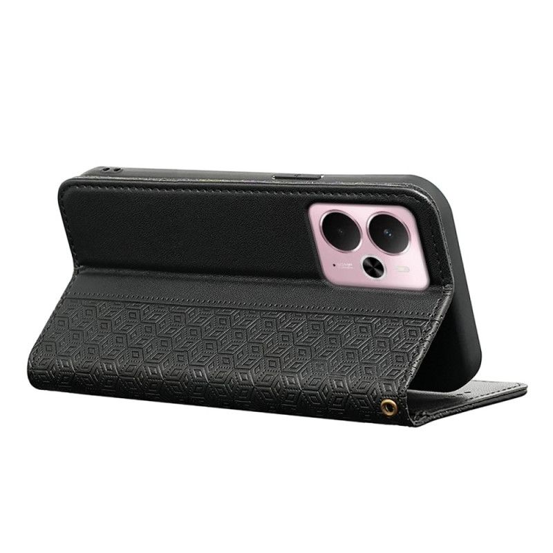 Flip Cover Realme 14 5G Frise à Carreaux et Lanière