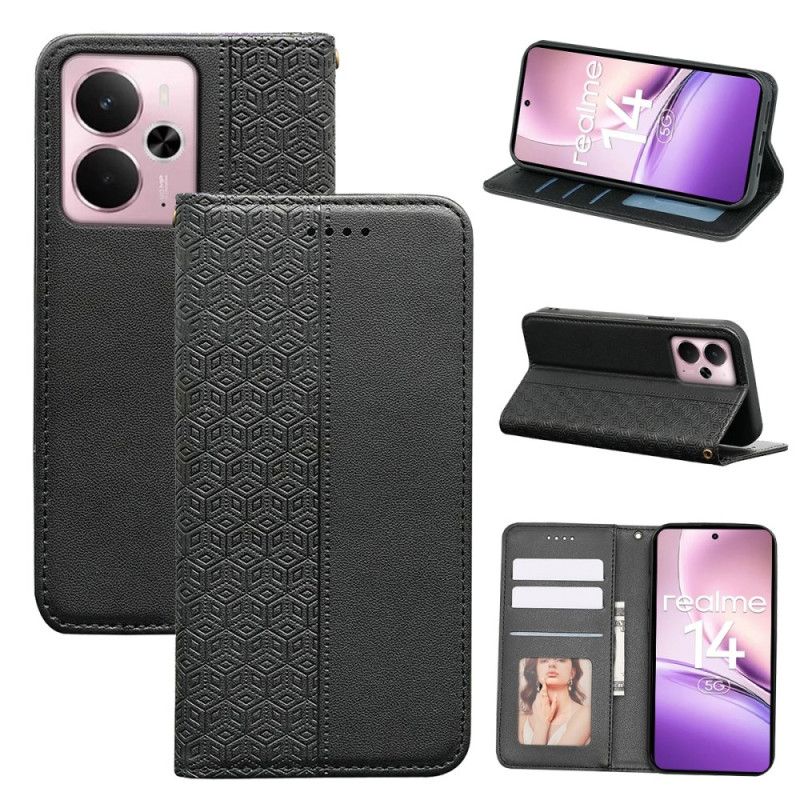 Flip Cover Realme 14 5G Frise à Carreaux et Lanière