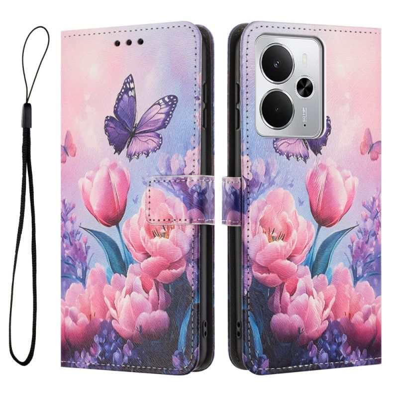 Housse Realme 14 5G / 14T 5G / P3 5G Fleurs Roses et Papillons