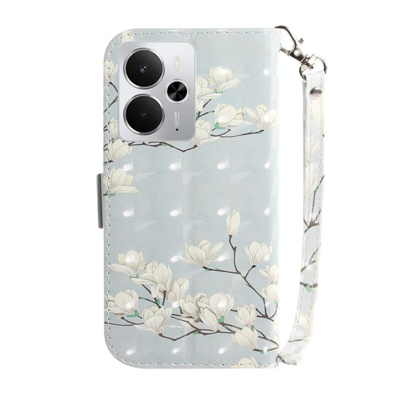 Housse Realme 14 5G Magnolias à Lanière