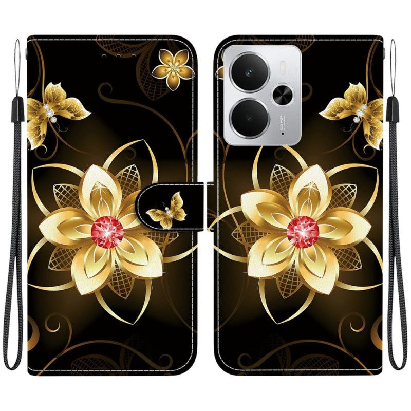 Housse Realme 14 5G Motif Floral Doré