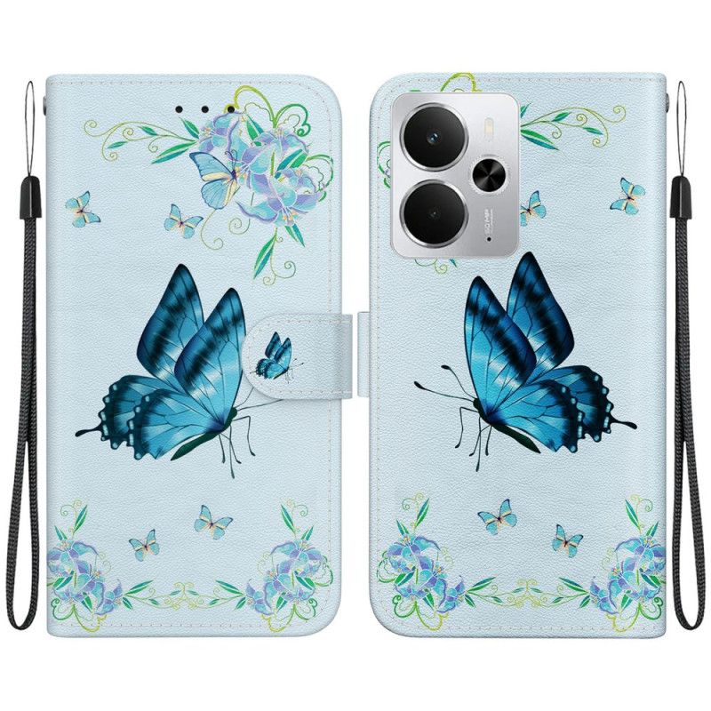 Housse Realme 14 5G Papillon Bleu et Fleurs