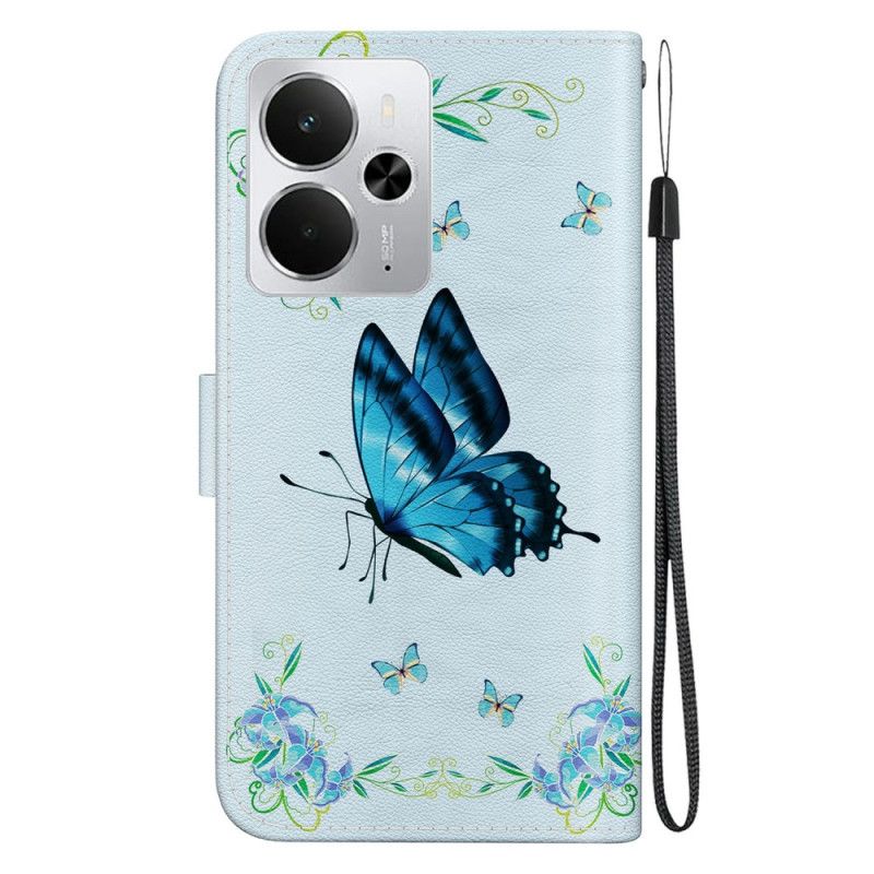 Housse Realme 14 5G Papillon Bleu et Fleurs