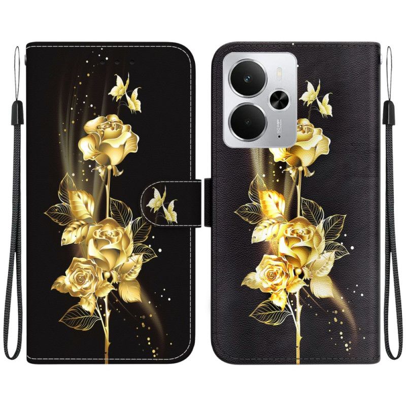 Housse Realme 14 5G Papillons Dorés et Roses