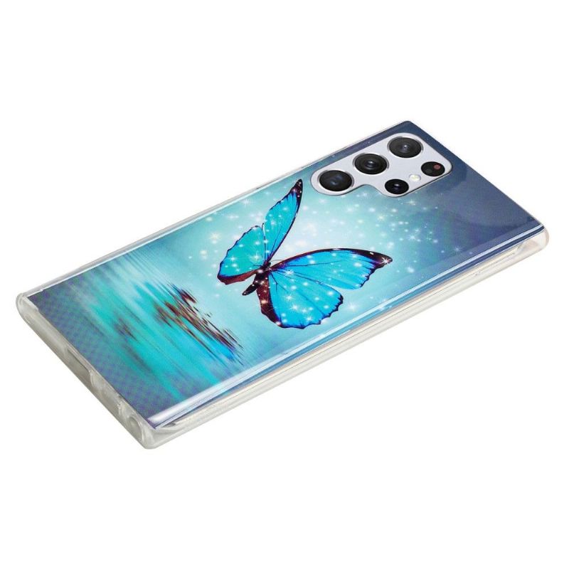 Coque Samsung Galaxy S22 Ultra 5G Luminous papillon bleu