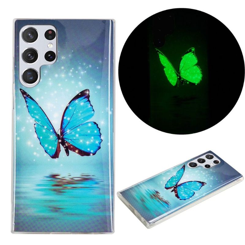 Coque Samsung Galaxy S22 Ultra 5G Luminous papillon bleu