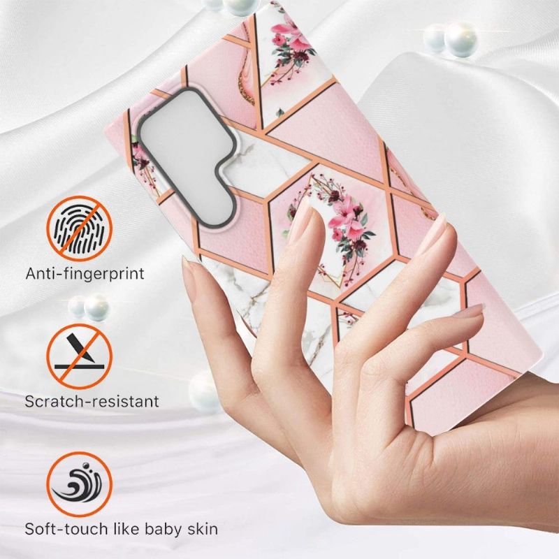 Coque Samsung Galaxy S22 Ultra 5G marbre et couronne de fleurs