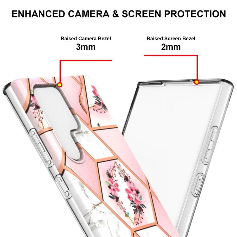 Coque Samsung Galaxy S22 Ultra 5G marbre et couronne de fleurs