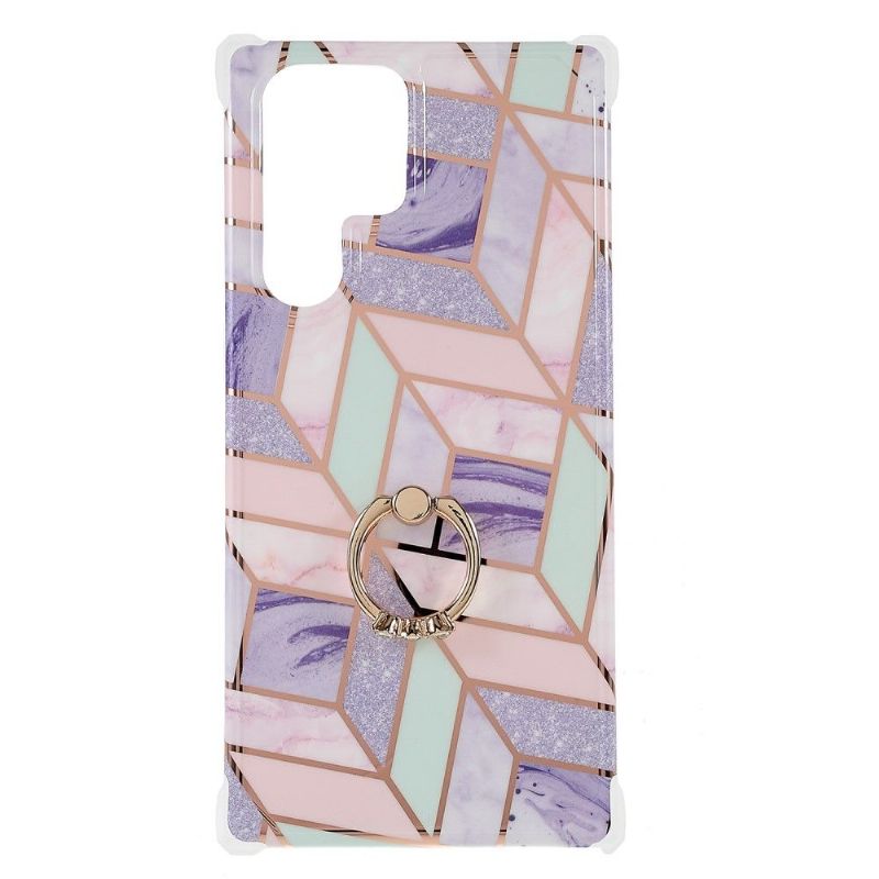 Coque Samsung Galaxy S22 Ultra 5G Marbre Géométrique avec bague
