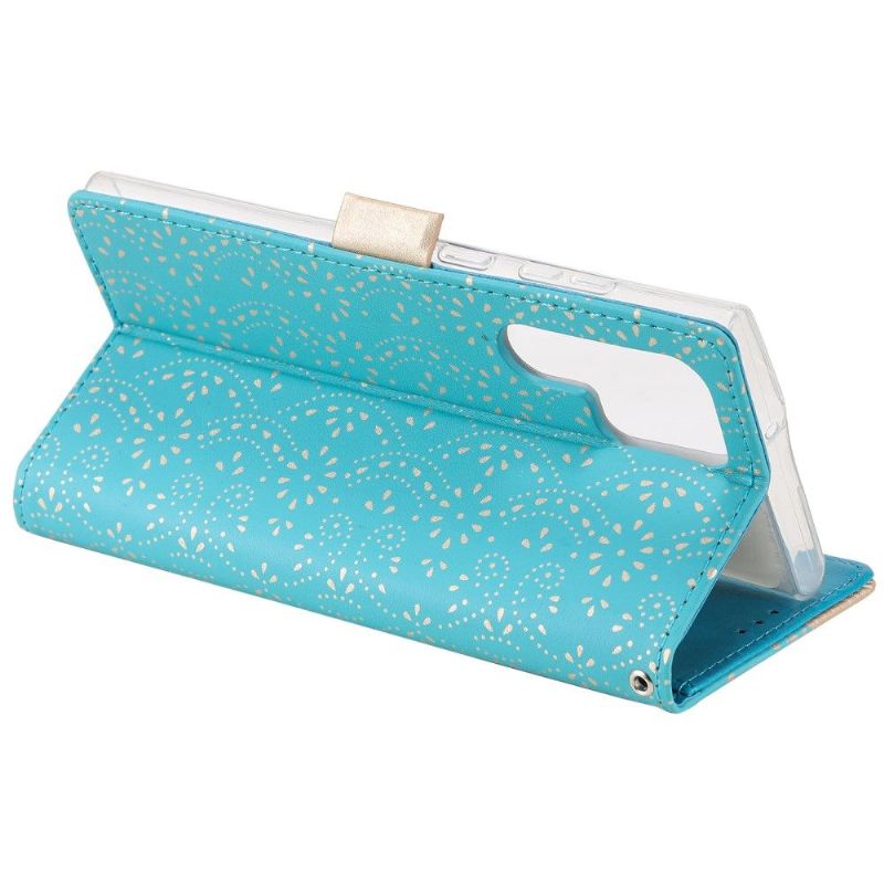 Housse Samsung Galaxy S22 Ultra 5G Dentelle Fleur Effet Cuir
