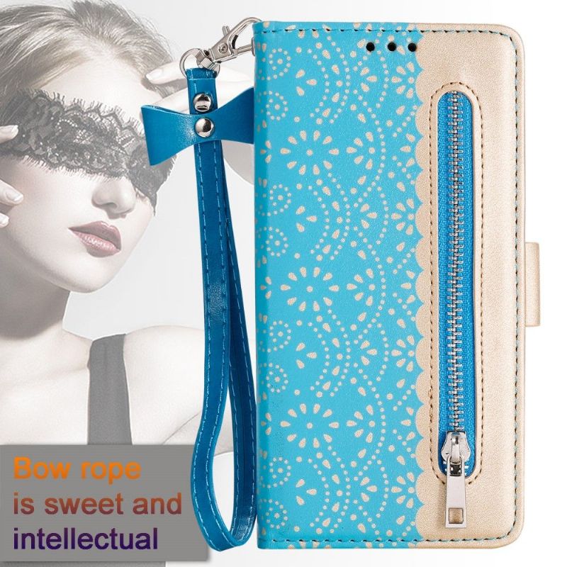 Housse Samsung Galaxy S22 Ultra 5G Dentelle Fleur Effet Cuir