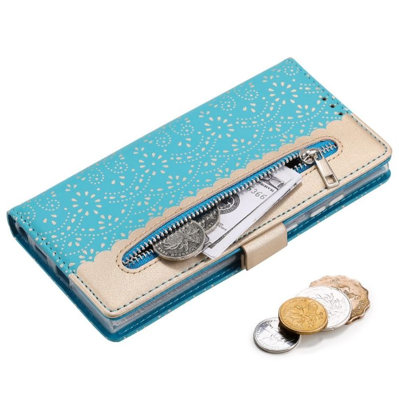 Housse Samsung Galaxy S22 Ultra 5G Dentelle Fleur Effet Cuir