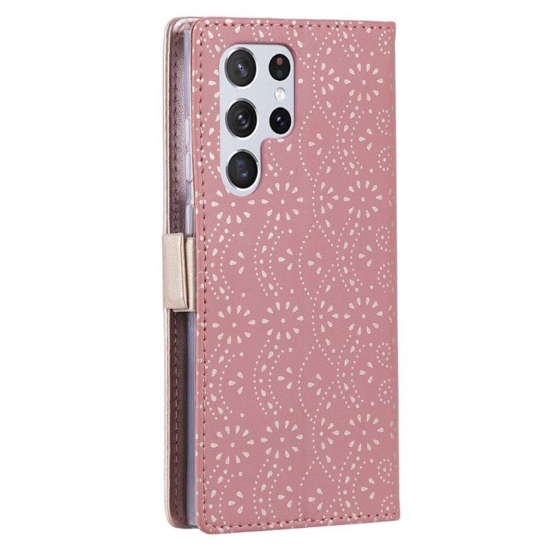 Housse Samsung Galaxy S22 Ultra 5G Dentelle Fleur Effet Cuir