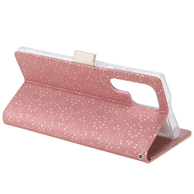 Housse Samsung Galaxy S22 Ultra 5G Dentelle Fleur Effet Cuir