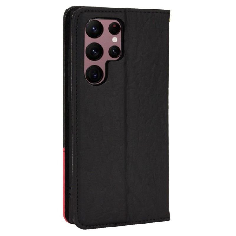 Housse Samsung Galaxy S22 Ultra 5G flip cover simili cuir rétro