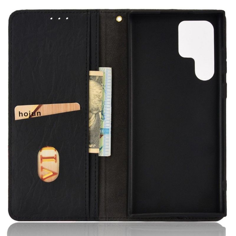Housse Samsung Galaxy S22 Ultra 5G flip cover simili cuir rétro