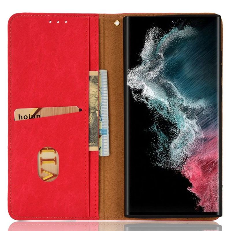 Housse Samsung Galaxy S22 Ultra 5G flip cover simili cuir rétro