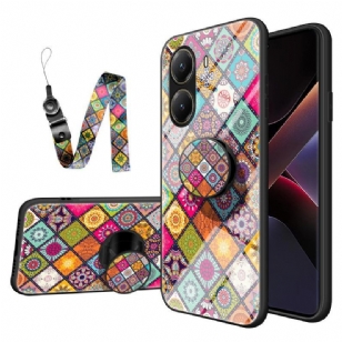 Coque Poco X7 Pro 5G Support et Lanière Patchwork
