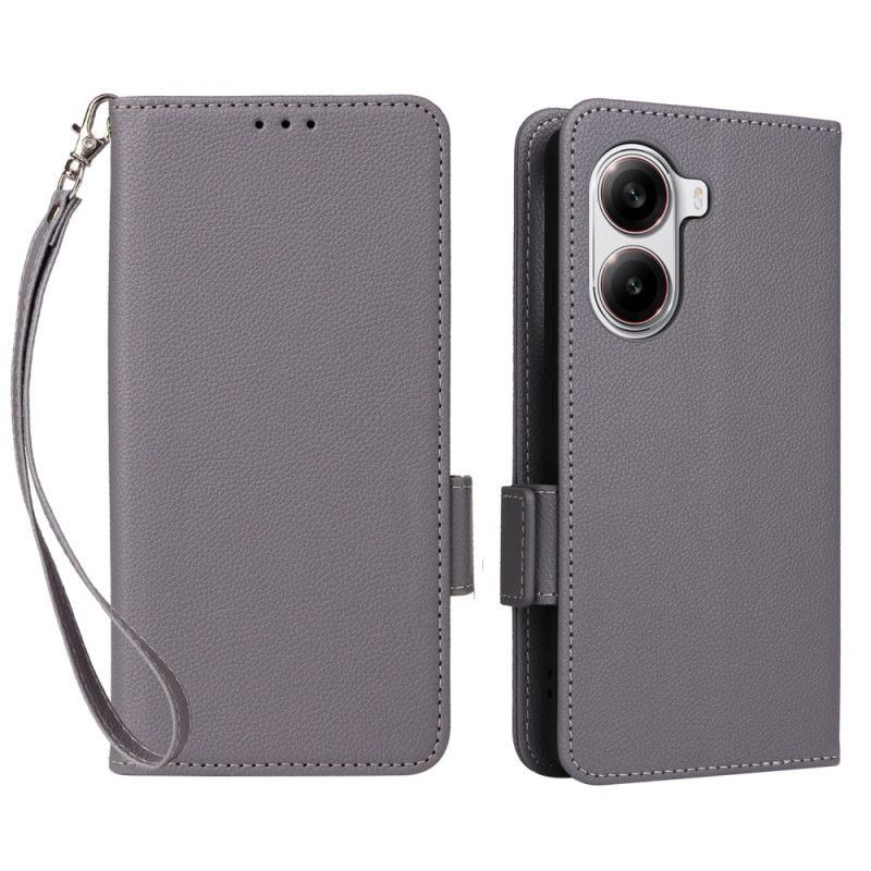 Housse Poco X7 Pro 5G Simili Cuir Litchi à Lanière