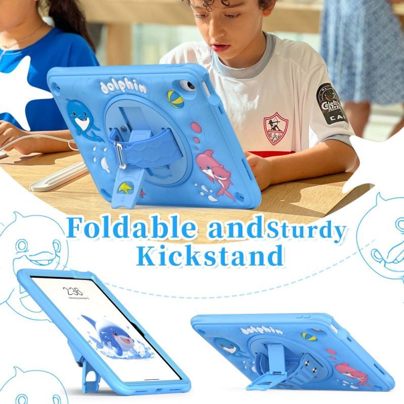 Coque iPad (2025) / 10.9 (2022) Kids Dauphin Support et Sangle Rotative