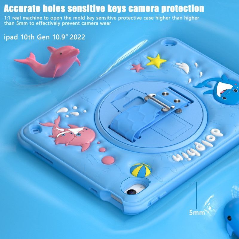Coque iPad (2025) / 10.9 (2022) Kids Dauphin Support et Sangle Rotative