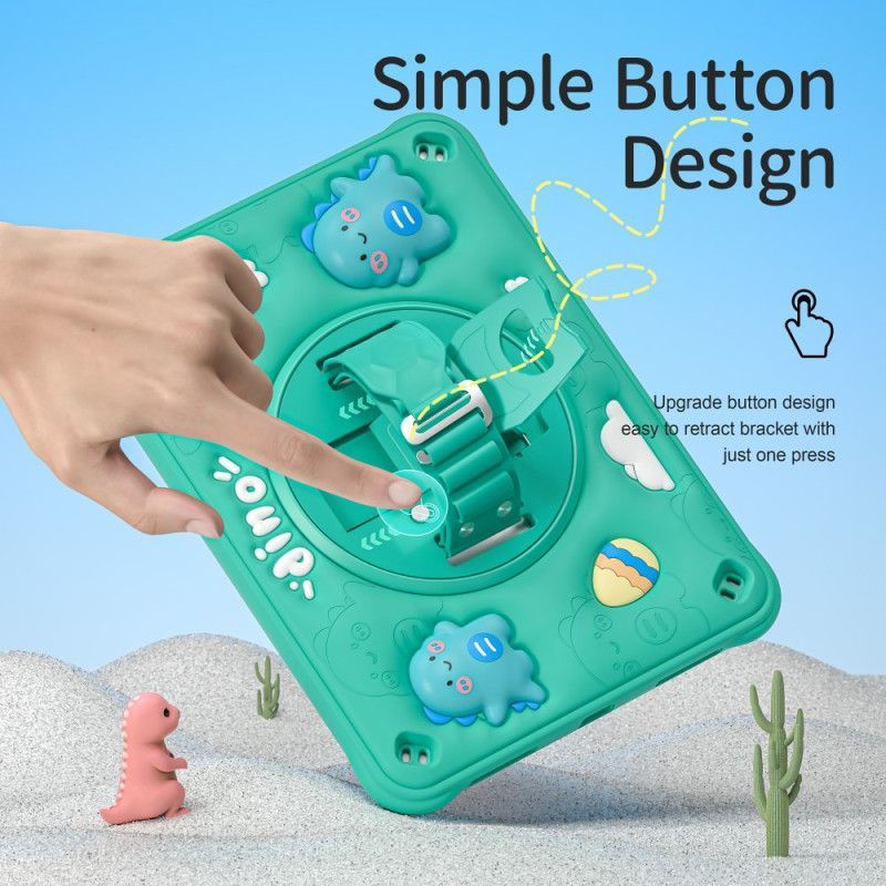 Coque iPad (2025) / 10.9 (2022) KIds Dinosaure Sangle et Support