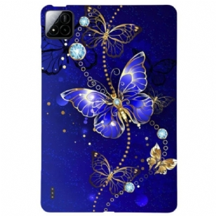 Coque Xiaomi Pad 7 / Pad 7 Pro Papillons Bleus et Diamants