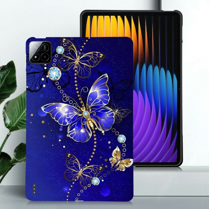 Coque Xiaomi Pad 7 / Pad 7 Pro Papillons Bleus et Diamants
