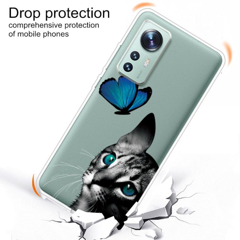 Coque Xiaomi 12 Pro Chat Papillon Bleu