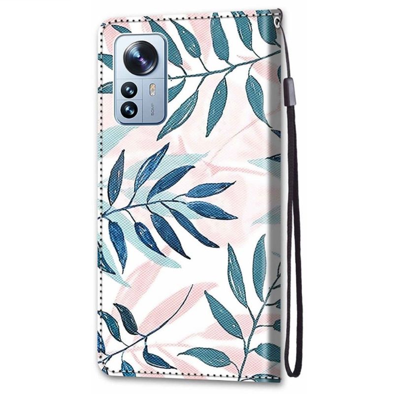 Housse Xiaomi 12 Pro Feuilles Vertes et Roses